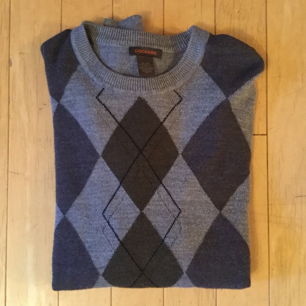 Dockers Argyle Crewneck Gray Sweater
